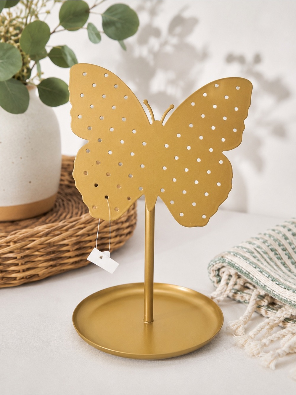 New Golden Metal Butterfly Jewelry Stand Jewelry Trinket Holder